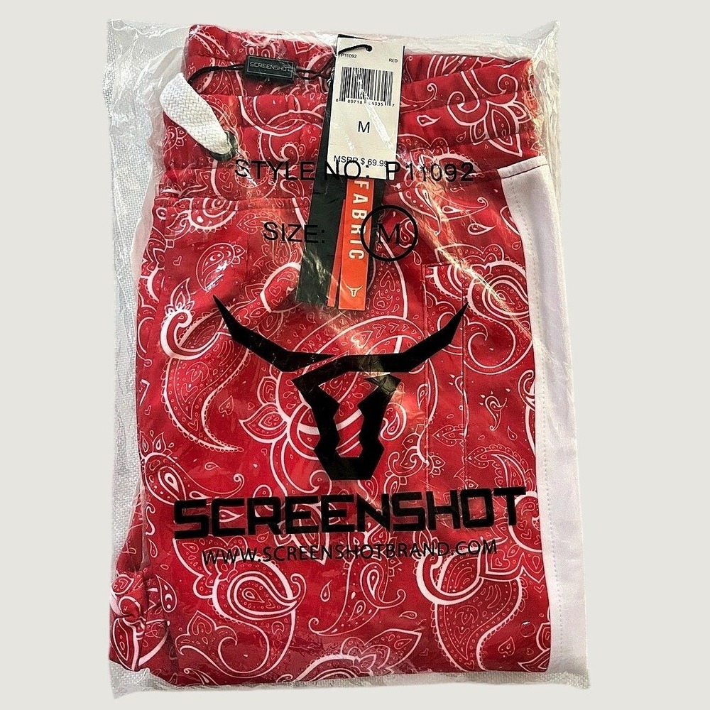Screenshot Brand Paisley Track Pants Red White Joggers NWT Mens Medium
